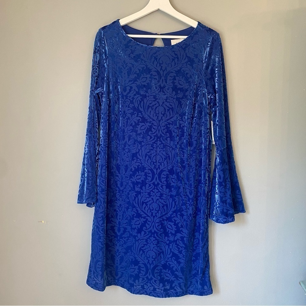 Eci New York Blue Bohemian Bell-Sleeve Velvet Dress